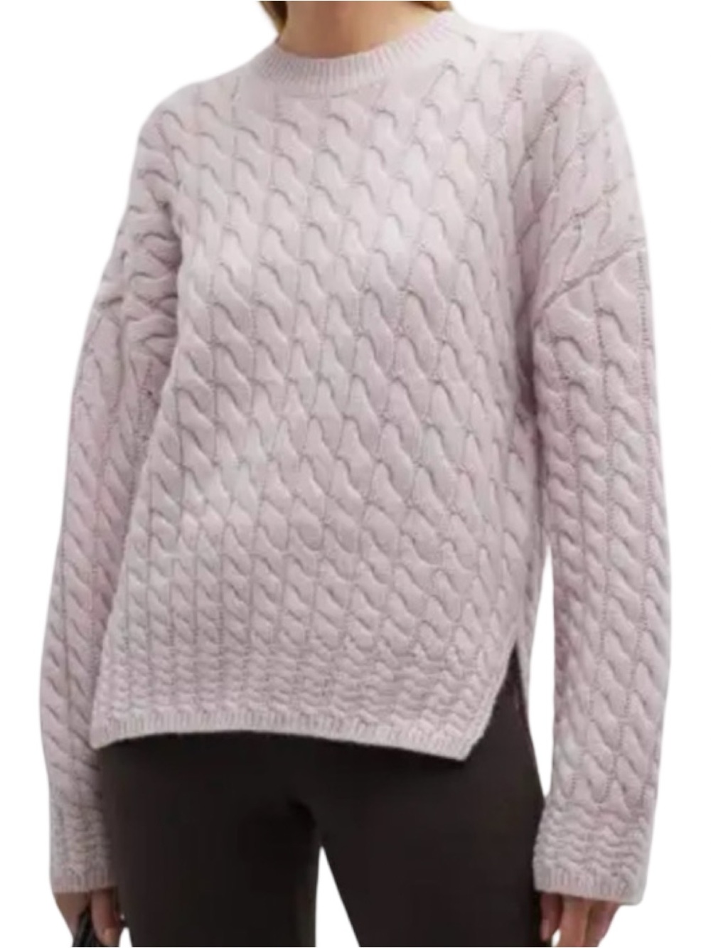 Theory Women’s Size M Light Lavender Pink Karenia Cable Crewneck Sweater